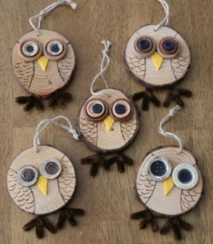 wood slice owl