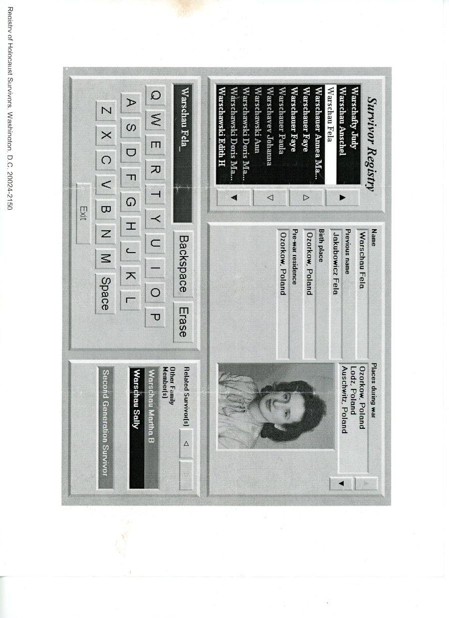 Copy of F. Warschau entry to Registry of  Holocaust Survivors